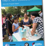 program report cover featuring image of volunteer serving ice cream at a Find It Fix It Community Walk