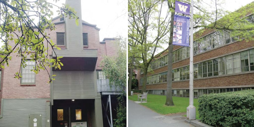 photos of exterior of UW Mechanical Engineering Building and MEB Annex