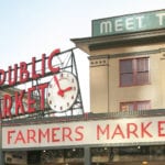 Public Market sign and clock at Pike Place Market