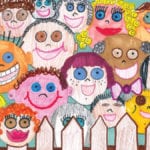 crayon drawing of people's smiling faces