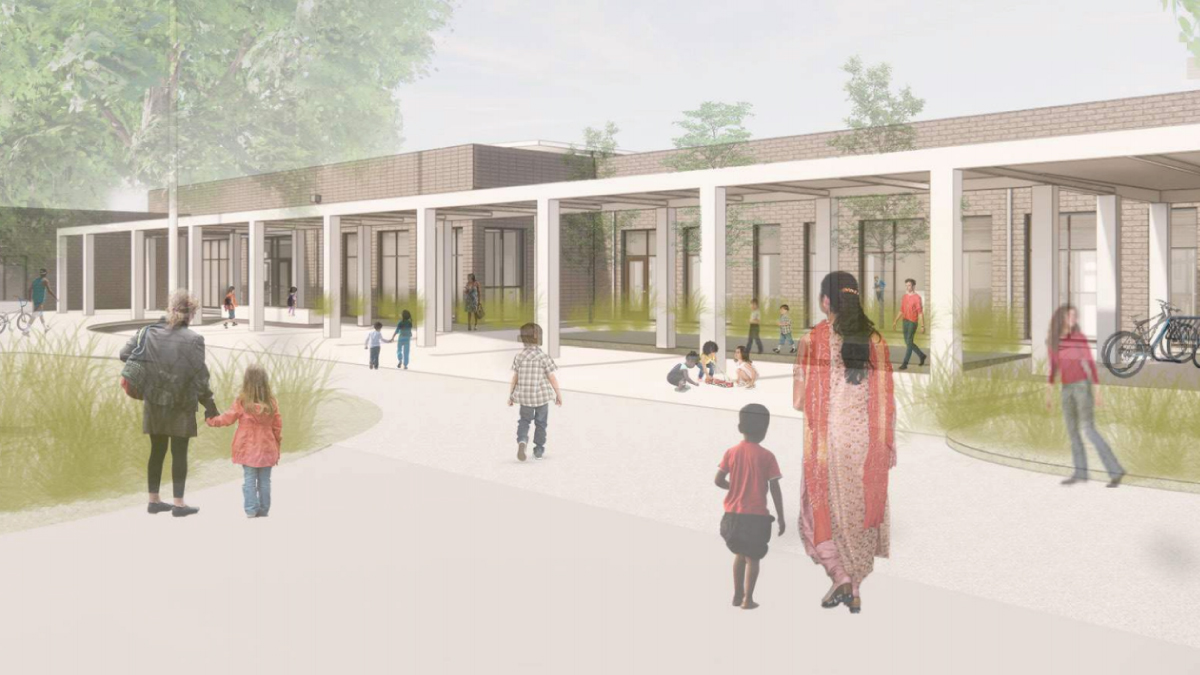 rendering of proposed street view of Viewlands Elementary