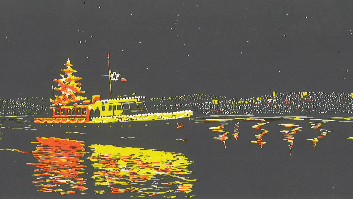 illustration of Christmas ship, circa 1960