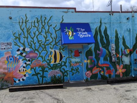 Mural of fish on side of “Fish Store” building in the Lake City neighborhood