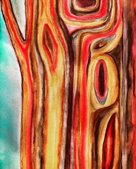 abstract watercolor painting of a tree trunk