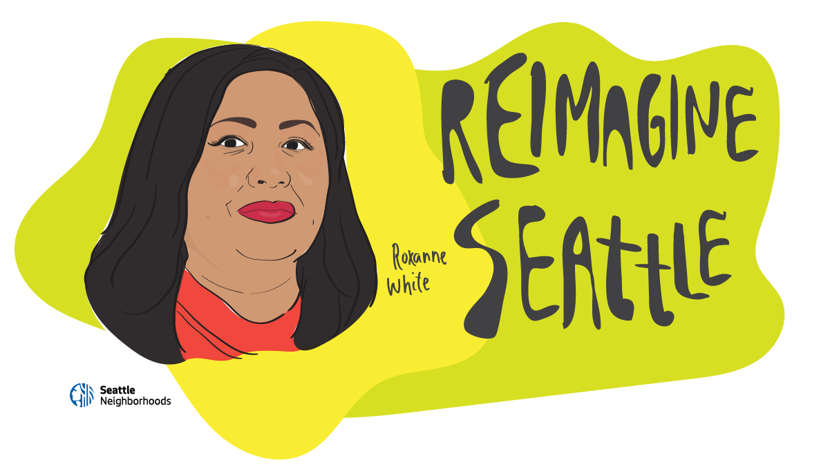 illustration of Roxanne White's face next to words 