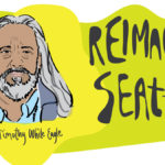 illustration of Timothy White Eagle with overlaid text that says "Reimagine Seattle"