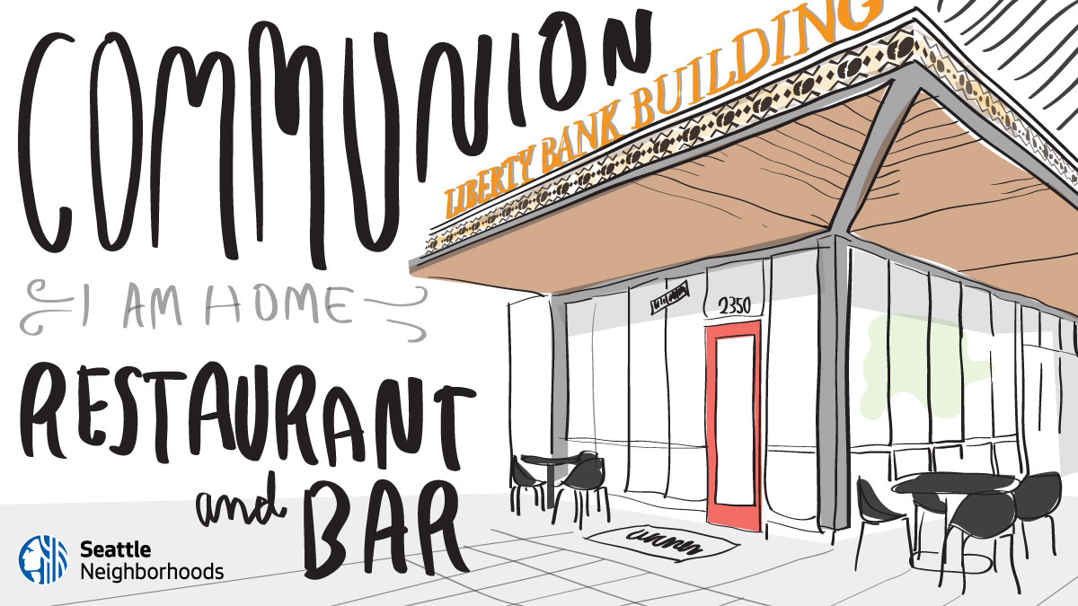Illustration of a restaurant front with written words 