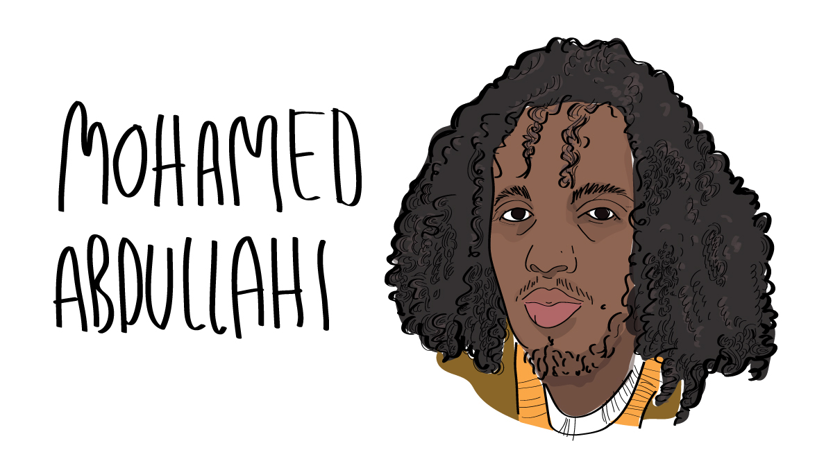illustration of young Black man with long curly hair and a yellow sweater