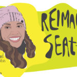 illustration of woman's face. She has long brown hair and is wearing a pink knit hat. she is smiling.