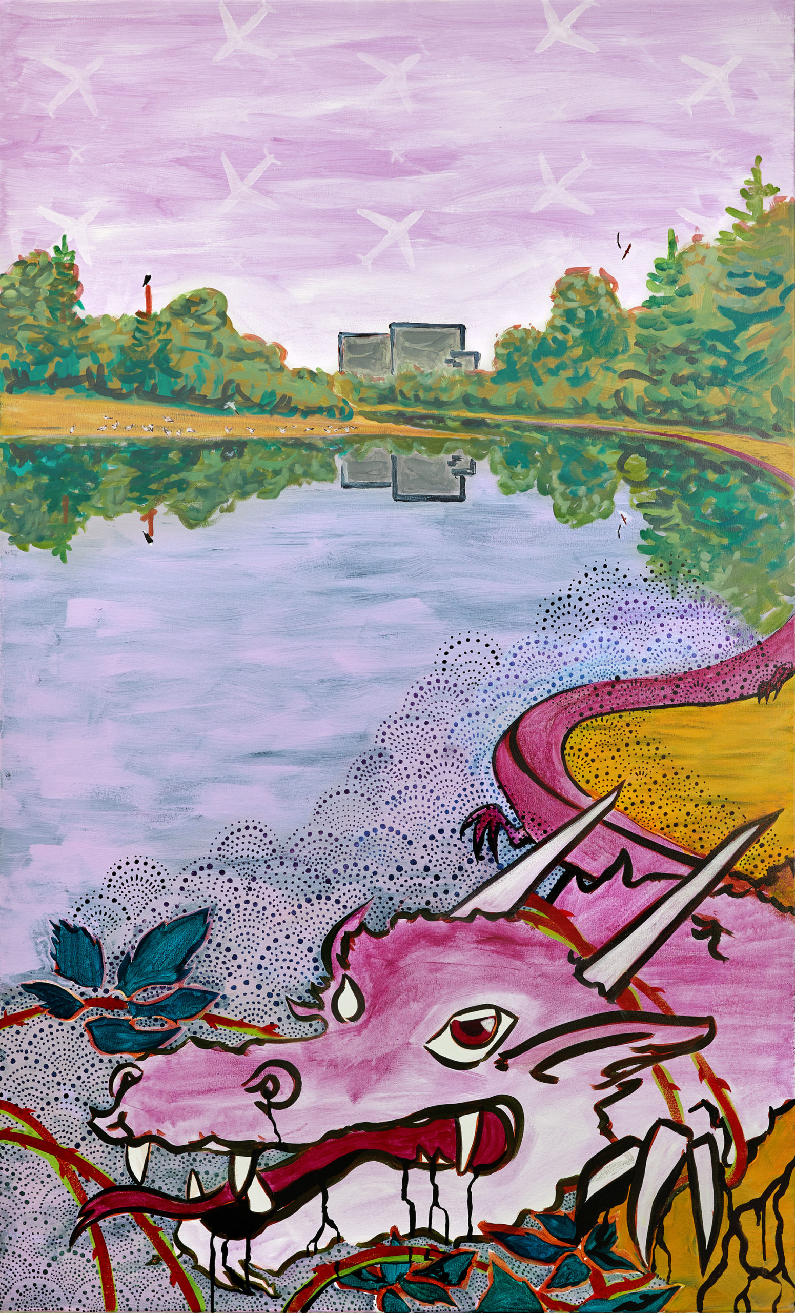 a painted representation of Seattle's Duwamish River as a dragon struggling against habitual pollution