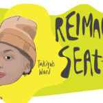 A headshot illustration of a Black women with a serious look, wearing a peach stocking cap. Small text says "Takiyah Ward" and large text says "Reimagine Seattle"