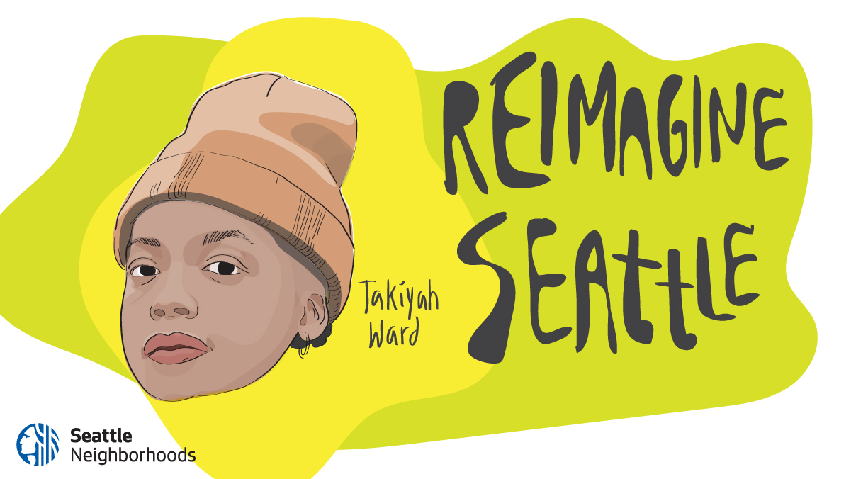 A headshot illustration of a Black women with a serious look, wearing a peach stocking cap. Small text says 
