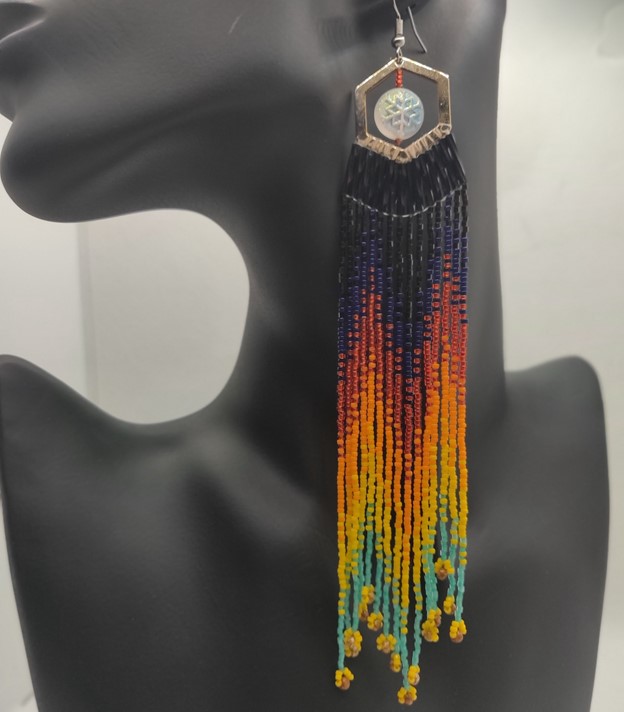 image of colorful beaded fringe earring