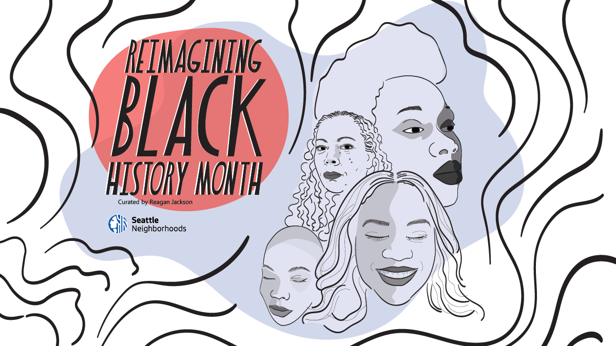 illustration of four faces of Black women surrounded by curved lines and next to the words 