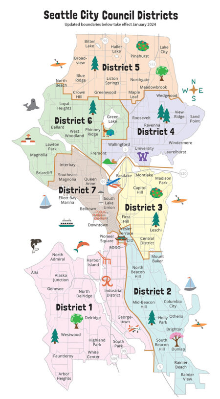 Cartoon-ish map of the new Council District boundaries