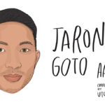 illustration of a Hawaiian person's face, with short black hair and beard stubble. adjacent text reads: "Jaron Goto, AANHPI Heritage Month May 2023, Curated by UTOPIA"