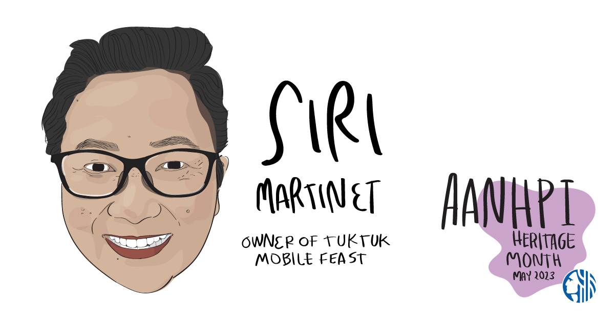 An illustration of the face of a Laotian woman with handwritten text that reads: 