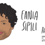illustration of the face of Fania Sipili. they are smiling and have short, curly, dark hair. adjacent text reads "Fania Sipili, AANHPI Heritage Month May 2023. Curated by Utopia"