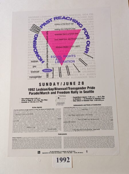 photo of poster for the 1992 Lesbian / Gay / Bisexual / Transgender Pride Parade/March and Freedom Rally in Seattle