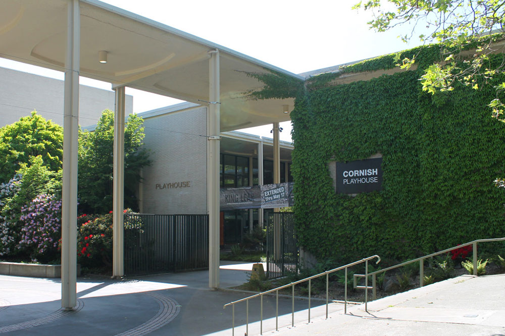 exterior image of the courtyard entrance to the Seattle Center Playhouse