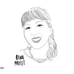 Black and white digital illustration of Rena Priest. Text in the upper right reads: "Native American Heritage Month".