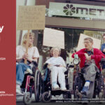 A photo of a group of people in wheel chairs holding up protest signs. Text on the left of the photo reads "Seattle Disability Activism History. Wednesday, Nov. 3, 7pm, Faye G. Alen Grand Atrium, Sliding Scale: Free-$50" with logos for the Seattle Department of Neighborhoods and the Museum of History & Industry.