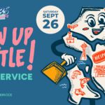Blue background with silly character. Text reads: Show Up, Seattle, Day of service. September 26. Join us. Seattle.gov/day-of-service