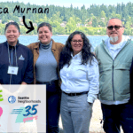 Six people standing together with water and trees in the background. Text reads: "Have We Met? Francesca Murnan"