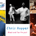 Collage of theater performance photos and a headshot of a Black man with short hair and a blue suit jacket. Text: "Have We Met? Chris Hopper, Black and Tan Project"