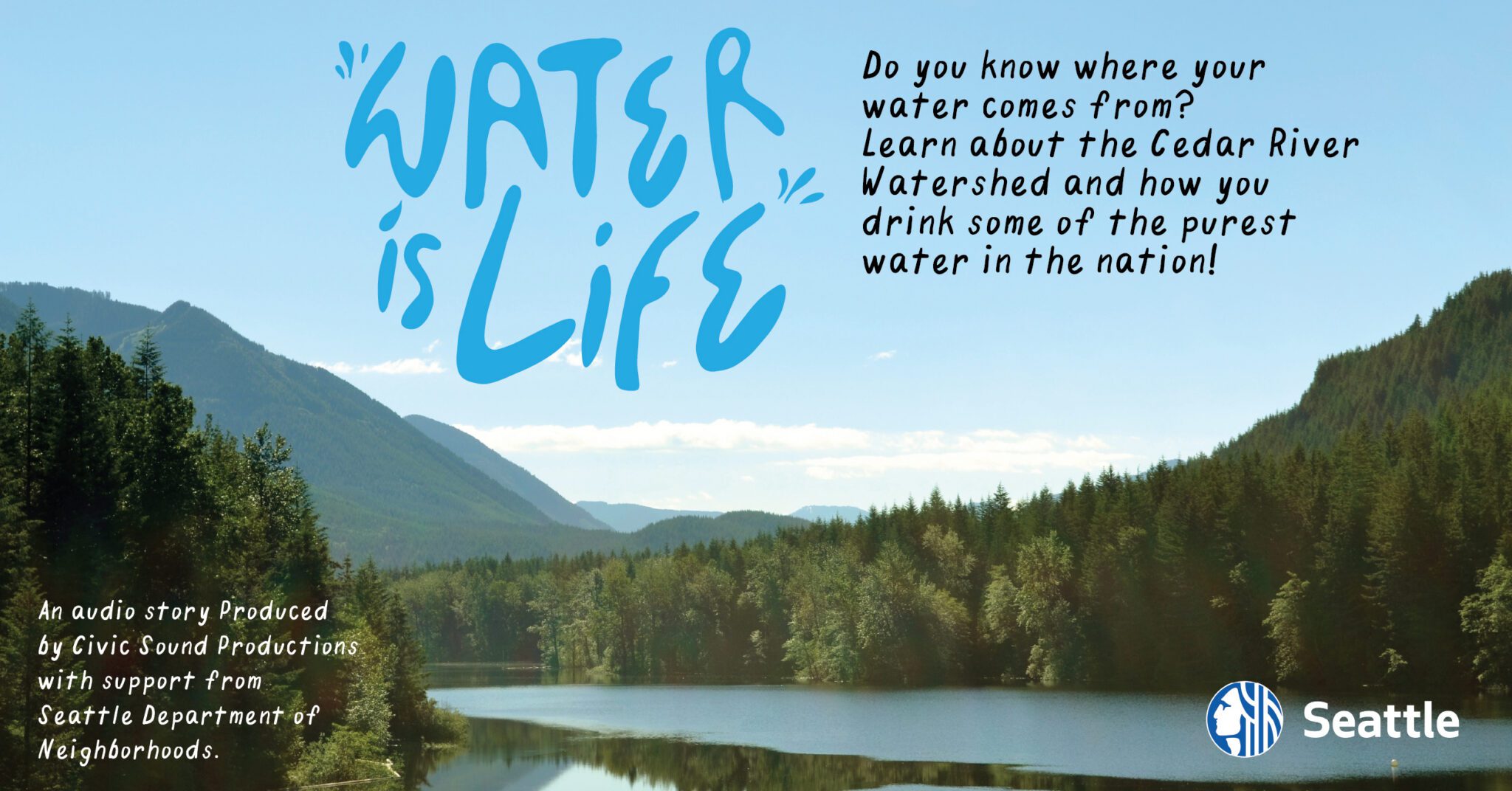 Sweeping views of a watershed with mountains and bluesky. Text says 