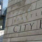Seattle City Hall with the text: 2027-2028 proposed city budget, public comment